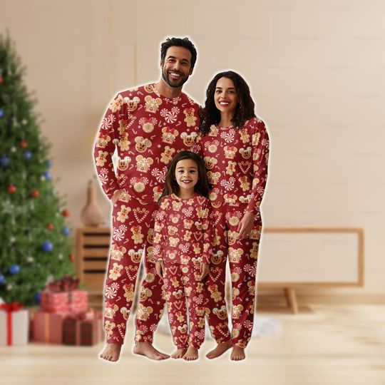 Christmas Gingerbread Family Pajamas Set, Cookie Cakes Holiday Pajamas, Merry Christmas Sleepwear