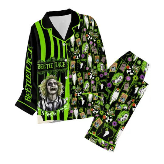 Beetlejuice Button Down Pajamas Set