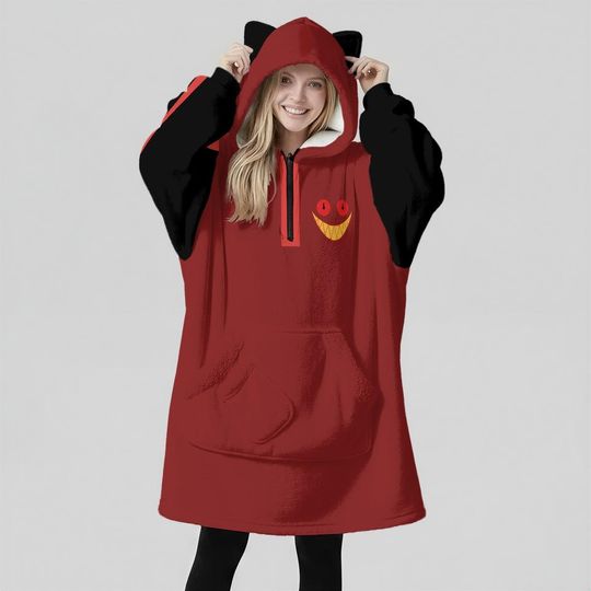 Discover Alastor Oversized Hoodie Blanket: Kawaii Anime Hazbin Hotel Cosplay - Unisex Streetwear Gift