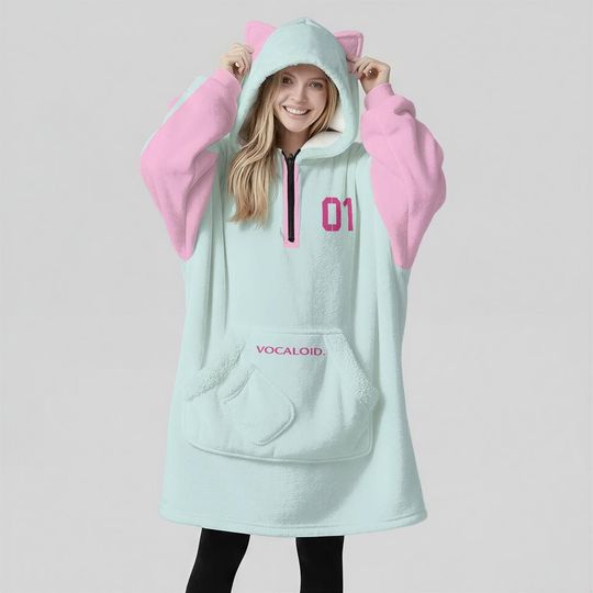 Discover Miku Cat Ear Blanket Hoodie  Vocaloid Cosplay  Kawaii Anime Pastel Blue Unisex Gift for Hatsune Fans Handmade