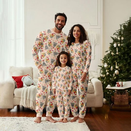 Retro Pooh Santa Christmas Family Pajamas, Winnie The Pooh Matching Pajamas Set, Disneyland Xmas Pajamas, Bear Merry Xmas  Shirt Gift