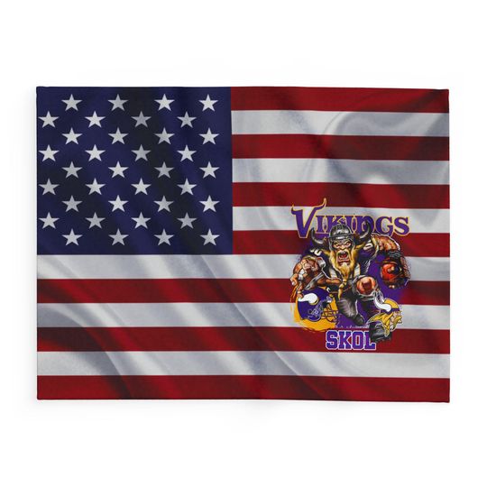 Discover Minnesota Football Team Vikings Fleece Blanket, American Flag Football Blanket Gift for Fan