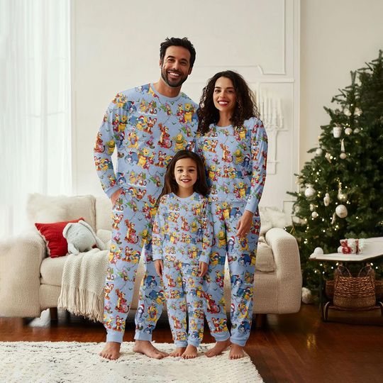 Discover Christmas Winnie The Pooh Pajamas Set, Pooh Pyjamas, Pooh Cartoon Movie Sleepwear, Disney Pooh Bear And Friends Matching Family Pajamas