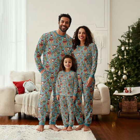 Discover Winnie The Pooh Christmas Family Pajamas Set, Pooh And Friends Women Pajamas, Disneyland Pajamas, Disney Xmas Sleepwear, Cartoon Gifts