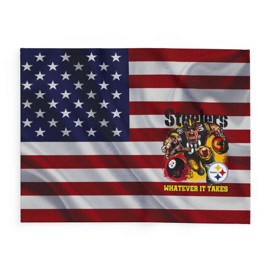 Discover Pittsburgh Football Team Steeler Fleece Blanket, American Flag Football Blanket Gift for Fan