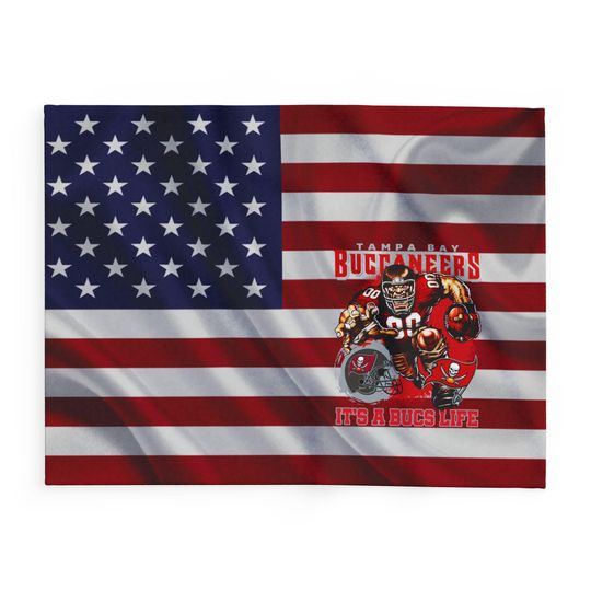 Tampa Bay Football Team Buccaneers Fleece Blanket, American Flag Football Blanket Gift for Fan