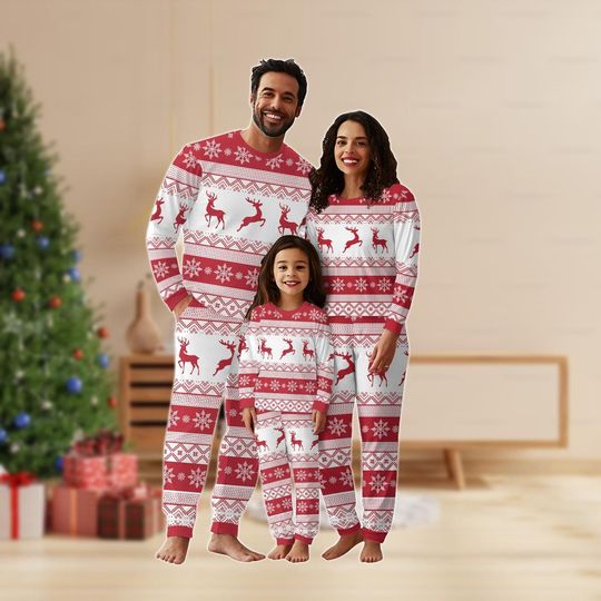 Reindeer Christmas Family Pajamas Set, Xmas Reindeer Matching Pajamas, Cute Christmas Pajamas, Winter Season Gift For Women Men Kids