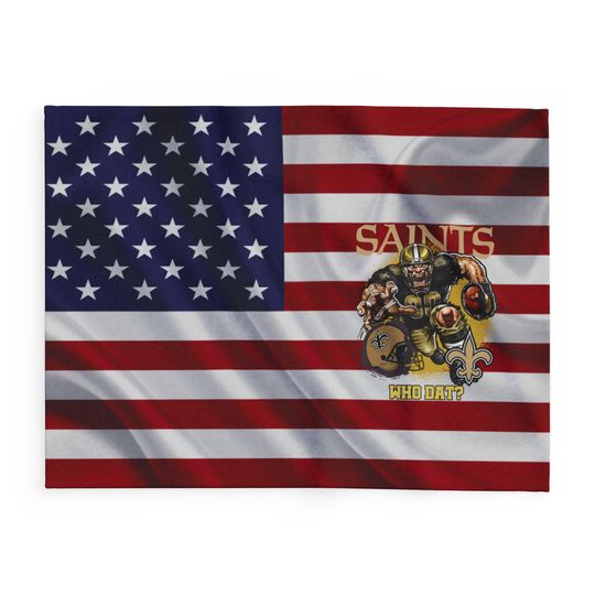 New Orleans Football Team Saints Fleece Blanket, American Flag Football Blanket Gift for Fan