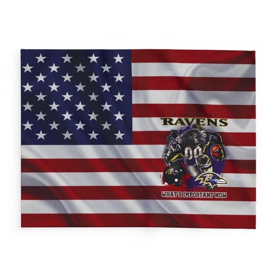 Discover Baltimore Football Team Ravens Fleece Blanket, American Flag Football Blanket Gift for Fan