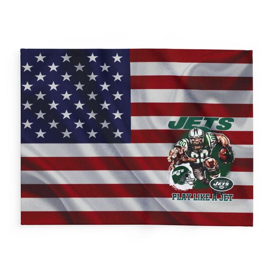 Discover New York Football Team Jets Fleece Blanket, American Flag Football Blanket Gift for Fan