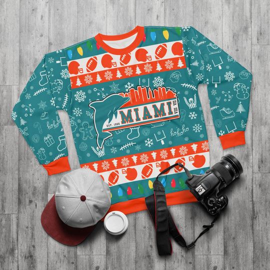 Discover Miami Football Ugly Sweater Unisex Sweatshirt AOP Christmas Party Gift for Fans