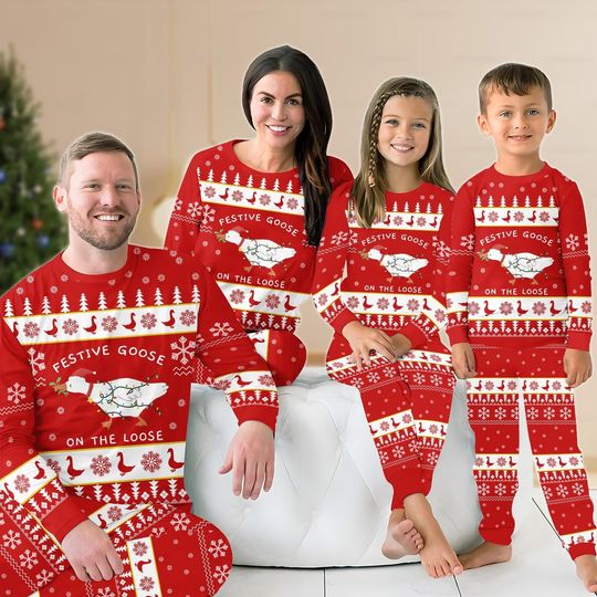Discover Festive Goose on the Loose Christmas Pajamas, Cute Duck Xmas Pajamas, Silly Goose Matching Pajamas Family, Pajamas Set, Holiday Gifts