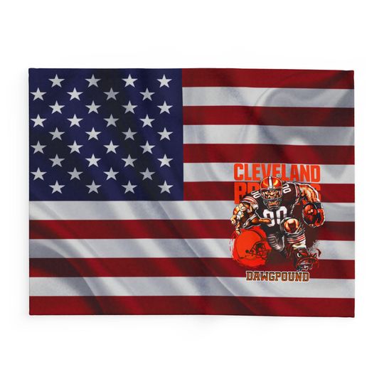 Discover Cleveland Football Team Browns Fleece Blanket, American Flag Football Blanket Gift for Fan