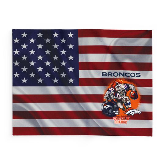 Denver Football Team Broncos Fleece Blanket, American Flag Football Blanket Gift for Fan