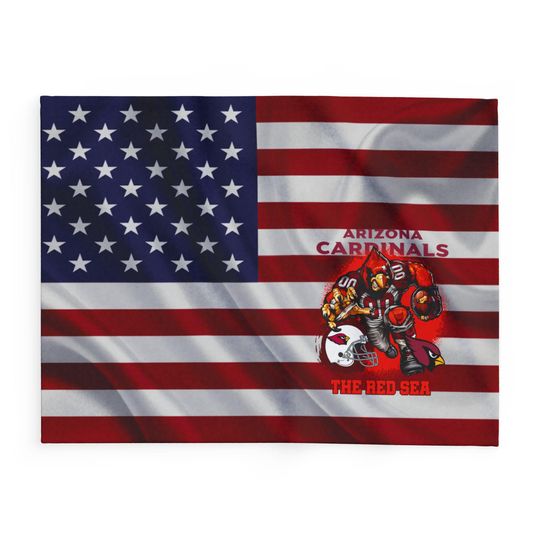 Discover Arizonna Football Team Cardinals Fleece Blanket, American Flag Football Blanket Gift for Fan