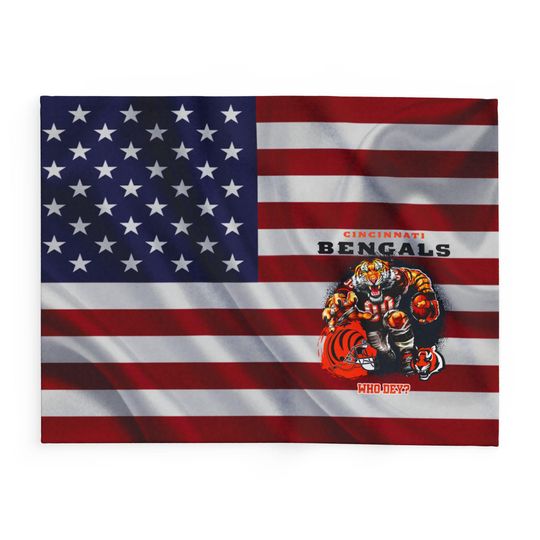 Discover Cincinnati Football Team Bengals Fleece Blanket, American Flag Football Blanket Gift for Fan