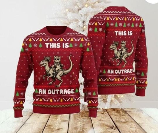 Discover Outrage Ugly Sweatshirt with Funny Cat Christmas Design