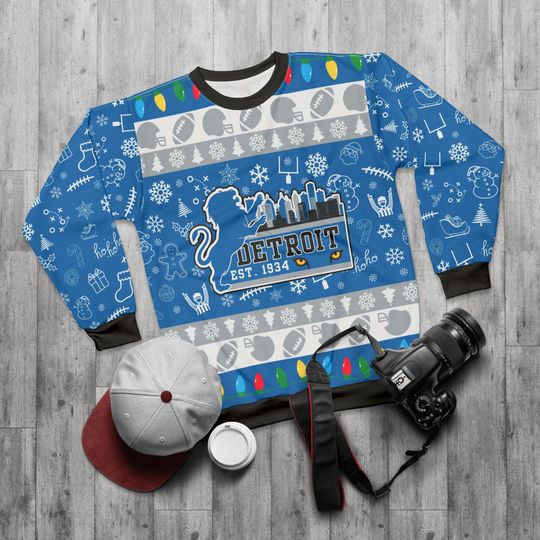 Discover Detroit Football Ugly Sweater Unisex Sweatshirt AOP, Christmas Outfit, Party, Gifts for Him, Gifts for Her, Sports Fans, Michigan