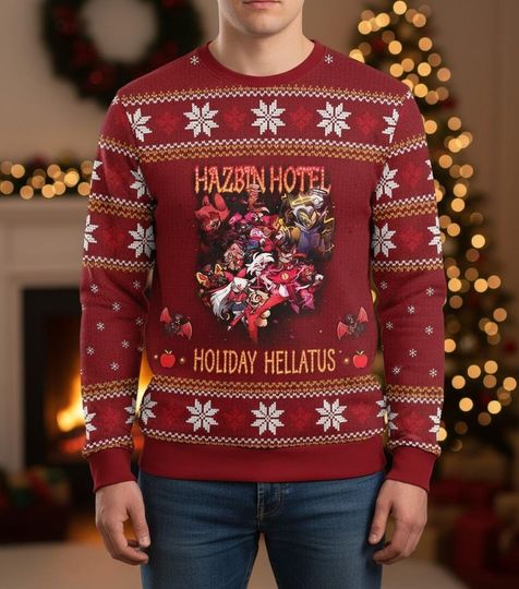 Discover Hazbin Hotel Vox Xmas Sweater, Alastor Christmas Sweater, Vox Christmas Sweater, Futuristic Alien Sweater, Hazbin Hotel Ugly Sweater