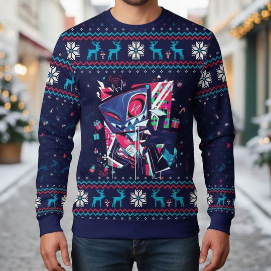 Discover Vox Hazbin Hotel Ugly Sweater, Hazbin Hotel Sweater, Angel Dust Xmas Sweater, Alastor Demon Holiday Sweater, Hazbin Hotel Sweater