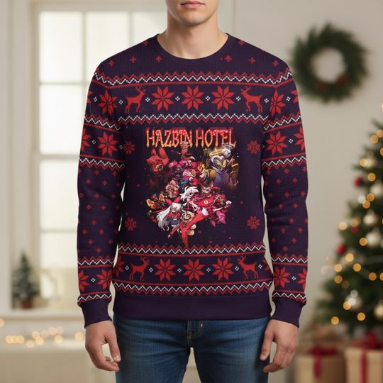 Discover Alastor Hazbin Ugly Christmas Sweater, Angel Dust Holiday Sweater, Vox Demon Xmas Sweater, Hazbin Hotel Fan Sweater, Devil Sweater