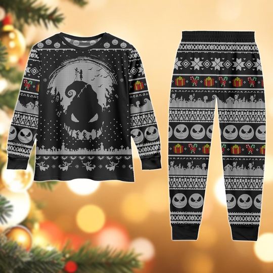 Discover Jack Skellington Christmas Pajamas, Nightmare Before Christmas Long Sleeve Pajamas Set, Oogie Boogie Xmas Pajamas, Disney Pajamas