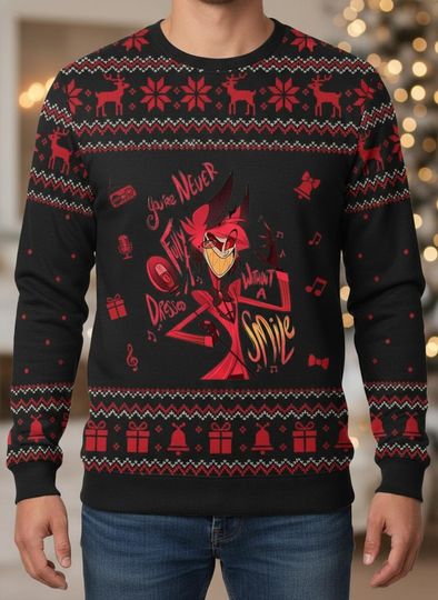 Discover Hazbin Hotel Vox Xmas Sweater, Alastor Christmas Sweater, Vox Christmas Sweater, Hazbin Hotel Ugly Sweater, Futuristic Alien Sweater