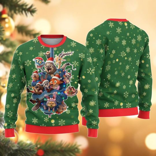 Discover Zootopia Ugly Christmas Sweater, Disney Animal Kingdom Ugly Sweater, Funny Cartoon Xmas Sweater, Holiday Sweater Gift For Women Men Kid
