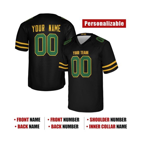 Custom Green Bay Packers Fashion Game Football Jersey, Black, Adult Sizes