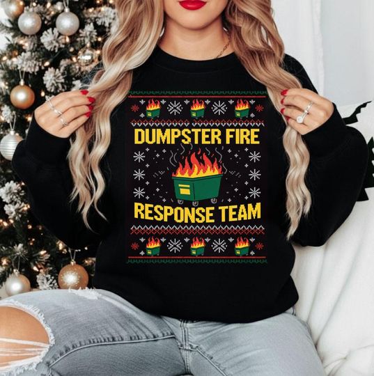 Discover Dumpster Fire Response Team V2 Ugly Pattern Christmas Sweatshirt, Funny 2025 Holiday Jumper Hoodie, Green Xmas Crewneck Gifts, For Her