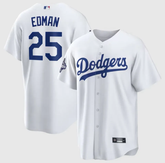 Dodgers Edman White 2025 World Series Champions Home Baseball Jersey Reprint