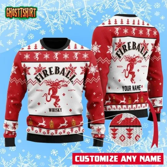 Personalized Fireball Whisky Ugly Christmas Sweater