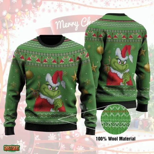 funny character Christmas Wool Ugly Knitted Christmas Sweatshir
