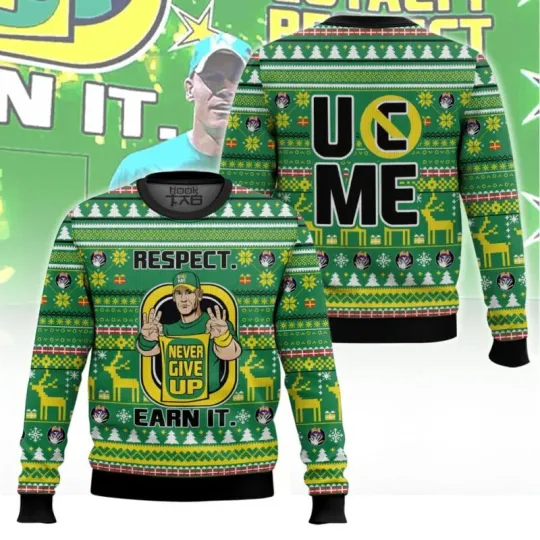 Discover Jo Cen Respect Earn It Never Give Up Wrestling Entertainment Ugly Christmas Sweater