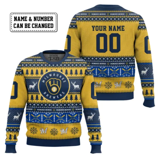 Custom Name And Number Milwaukee Brewer Ugly Sweater Xmas Holiday