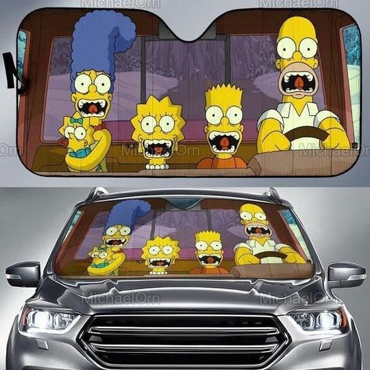 The Simpsons Car Sunshade, Simpsons Family Car Decor, Simpsons Auto Sunshade, Simpsons Car Sun Protector, Funny Sun Visor Car