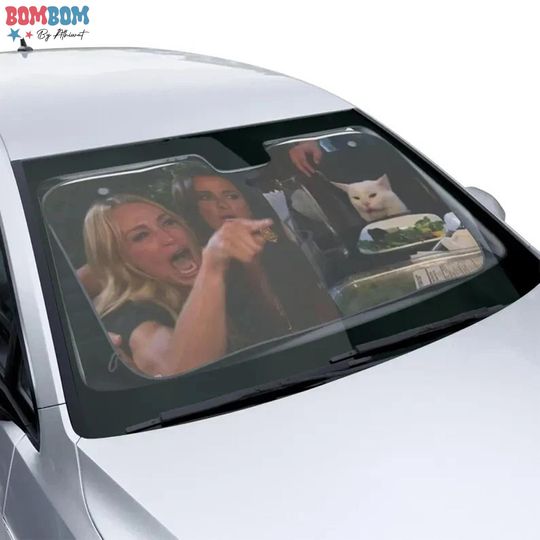 Discover Angry Woman Yelling at Cat Car Sun Shade, Viral Meme Windshield Cover, Funny Internet Pop Culture UV Sunshade, Meme Lover Car Gift