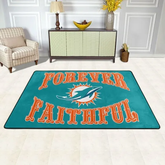 Forever Faithful Miami Dolphins Fan Rug, Football Lover Gift, Game Day Gift