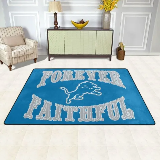Forever Faithful Detroit Lions Fan Rug, Football Lover Gift, Game Day Gift
