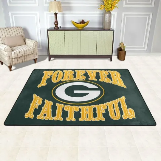 Forever Faithful Green Bay Packers Fan Rug, Football Lover Gift, Game Day Gift