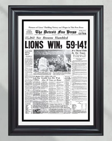 Discover 1957 Detroit Lions' Championship Triumph - 'Historic Victory' - UnFramed Newspaper