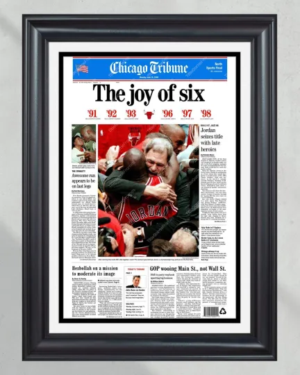 1998 Chicago Bulls 'The Joy of Six' Championship - UnFramed Newspaper Featuring Mi