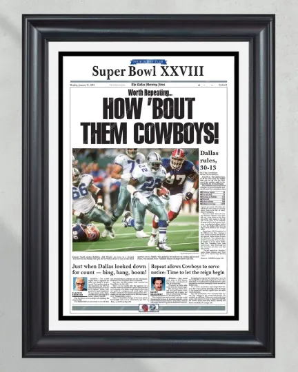 1994 Dallas Cowboys Super Bowl Champion UnFramed Newspaper Cover Print Cowboy Stad
