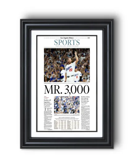 2025 LA Dodgers "MR 3000" Clayton Kershaw Career Strikouts UnFramed Newspaper