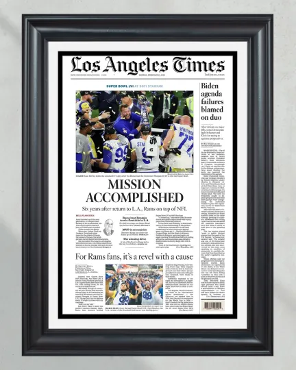 Discover 2022 Los Angeles Rams Super Bowl LVI Framed Front Page Newspaper Print Cover SoF