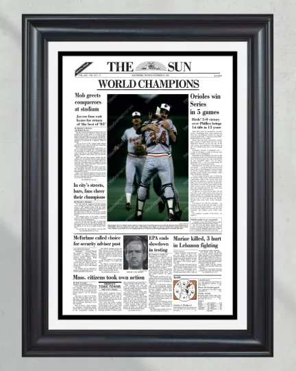 1983 Baltimore Orioles World Series Champions UnFramed Front Page Newspaper Print