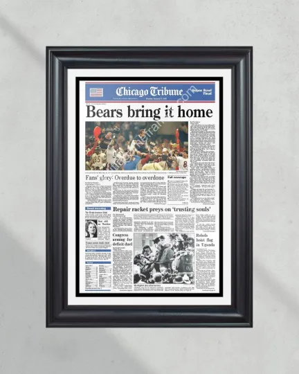 1986 Chicago Bears Super Bowl champions UnFramed newspaper front cover print Mike