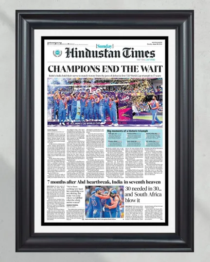 Discover 2024 India T20 Cricket World Cup 'CHAMPIONS END THE WAIT' - Framed Newspaper