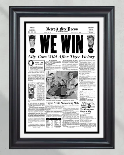 1968 Detroit Tigers World Series Champions UnFramed Front Page Newspaper Print