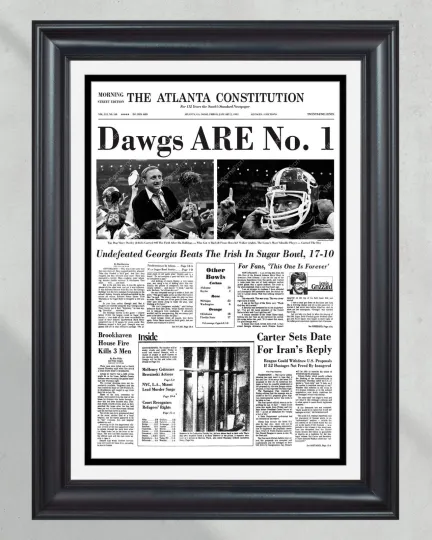 Discover 1980 GA bulldogs National Champions Framed Front Page Newspaper Print UGA